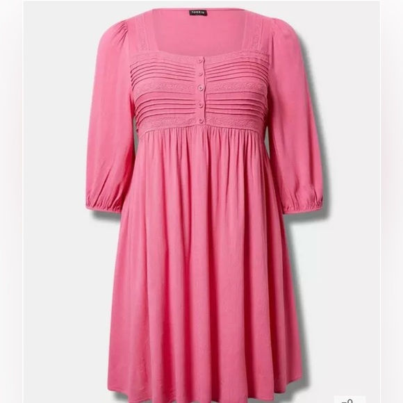 Mini Rayon Slub Pintuck Neck Skater Dress - Picture 4 of 4